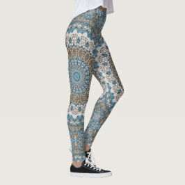 Leggings Patrón geométrico intrincado de azul y tan manala