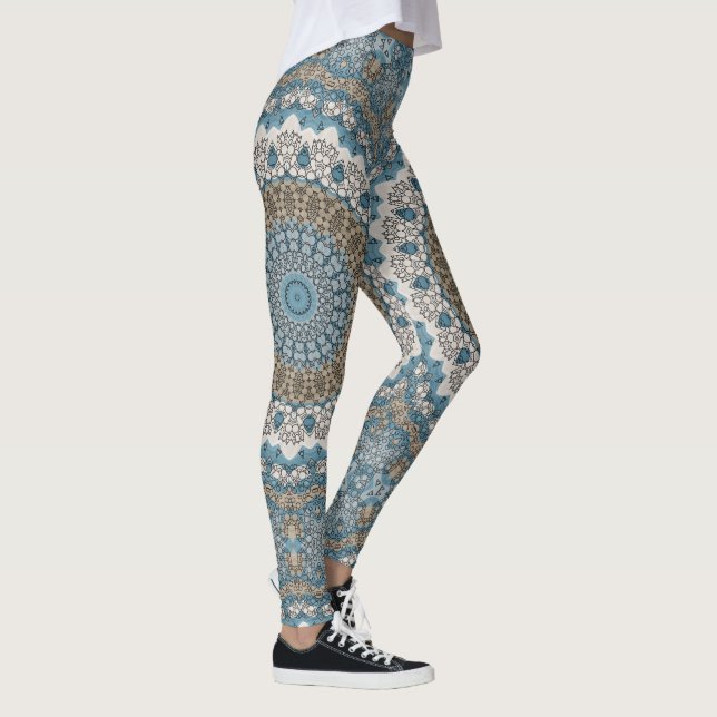 Leggings Patrón geométrico intrincado de azul y tan manala (Derecha)