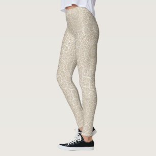 Leggings Patrón Geométrico Mandala Caqui