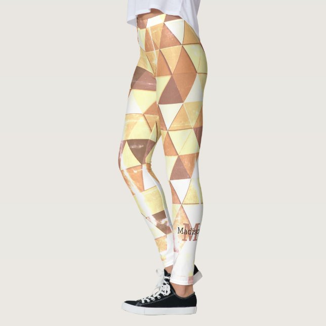 Leggings Patrón geométrico marrón amarillo vintage Monogram (Izquierda)