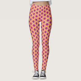 Leggings Patrón geométrico moderno de rosa y naranja retro
