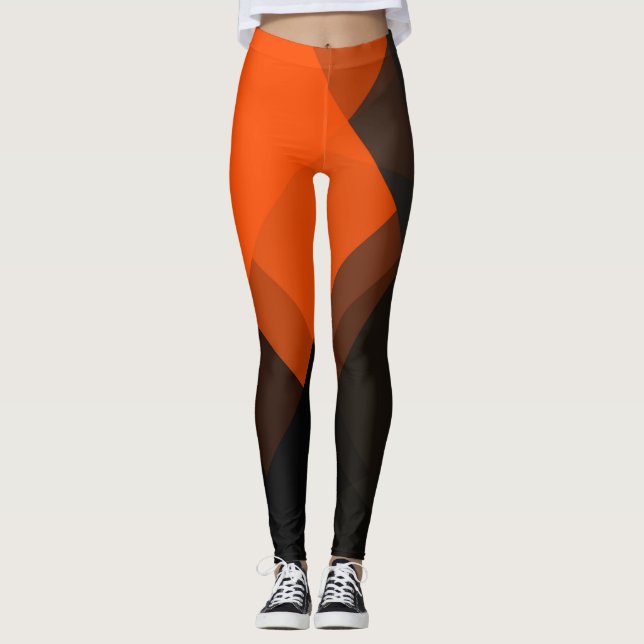 Leggings Patrón geométrico moderno gris negro Naranja (Anverso)
