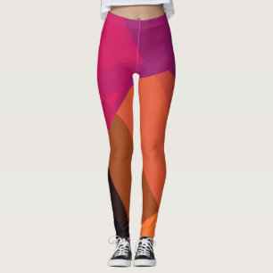 Leggings Patrón geométrico moderno negro Naranja púrpura
