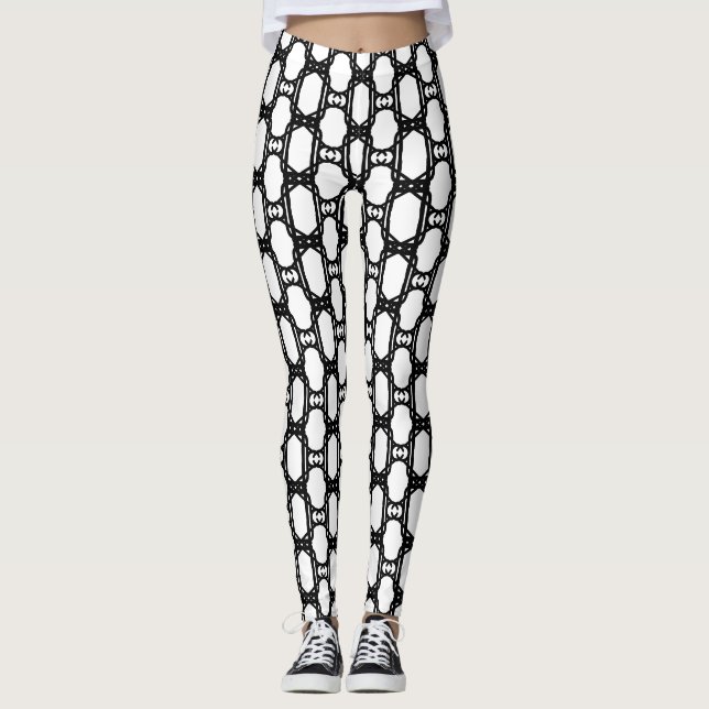 Leggings Patrón geométrico negro blanco elegante moderno (Anverso)