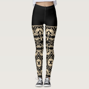 Leggings Patrón geométrico negro y beige