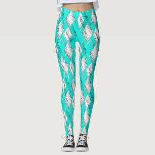 Leggings Patrón geométrico neón turquesa.
