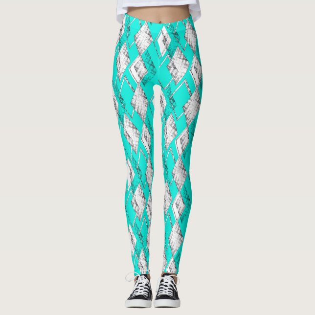 Leggings Patrón geométrico neón turquesa. (Anverso)