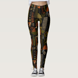 Leggings Patrón geométrico oscuro de mediados de siglo (1)