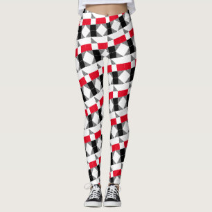 Leggings patrón geométrico rayado rojo negro y blanco