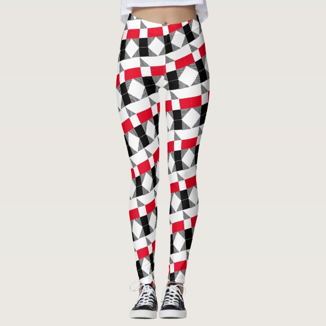 Leggings patrón geométrico rayado rojo negro y blanco (Anverso)
