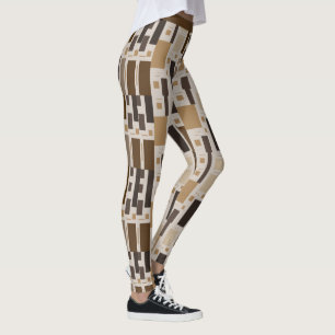 Leggings Patrón geométrico retro Art Deco marrón Yoga