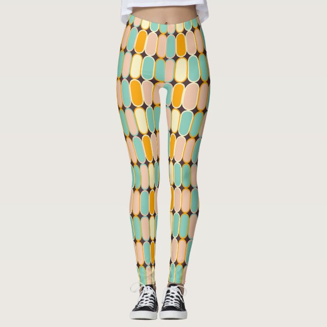 Leggings Patrón geométrico retro con óvalos verticales (Anverso)