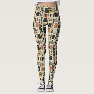Leggings Patrón geométrico rústico de tela de barro (2)