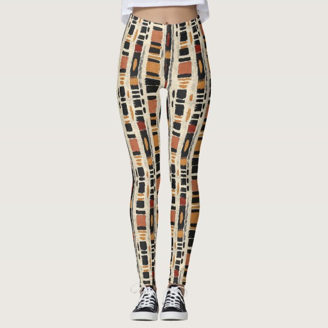 Leggings Patrón geométrico rústico de tela de barro (3) (Anverso)