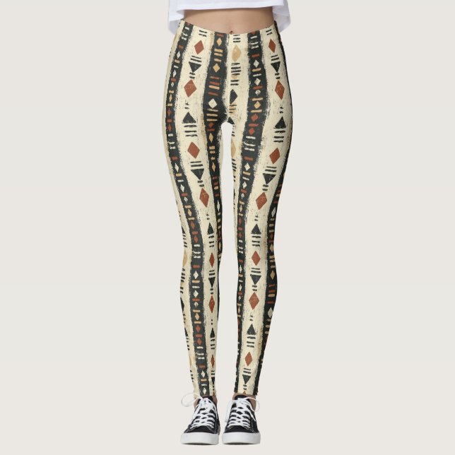 Leggings Patrón geométrico rústico de tela de barro (4) (Anverso)