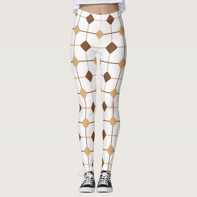 Leggings Patrón geométrico sin foco marrón y amarillo (Anverso)