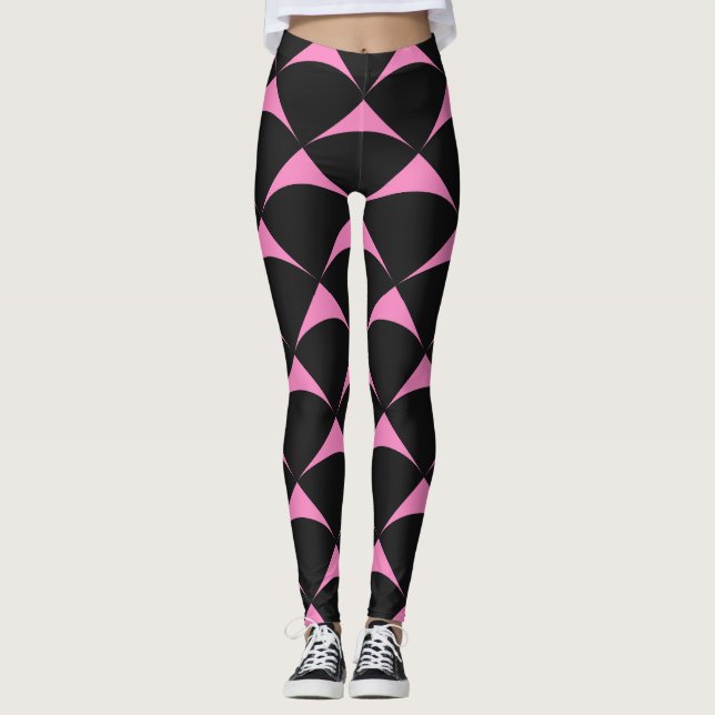 Leggings Patrón geométrico sin soldadura rosa y negro (Anverso)