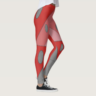 Leggings Patrón geométrico Triángulos Ovalados Negro Rojo F
