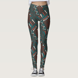 Leggings Patrón geométrico tribal negrita en rojo, Verde az