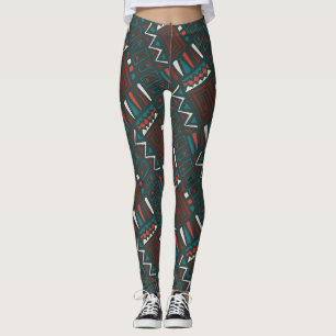 Leggings Patrón geométrico tribal negrita en rojo, Verde az