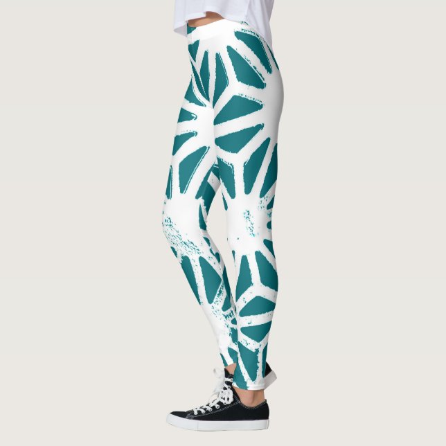 Leggings Patrón geométrico verde azulado y blanco (Izquierda)