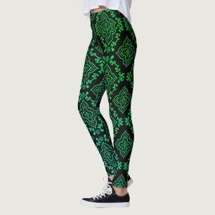 Leggings Patrón geométrico verde / Impresión india