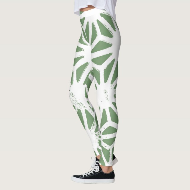 Leggings Patrón geométrico verde oliva y blanco (Izquierda)