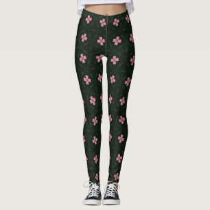 Leggings Patrón geométrico verde oscuro y rosa