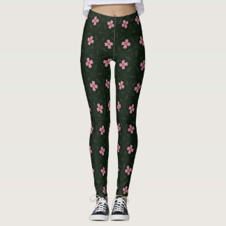 Leggings Patrón geométrico verde oscuro y rosa