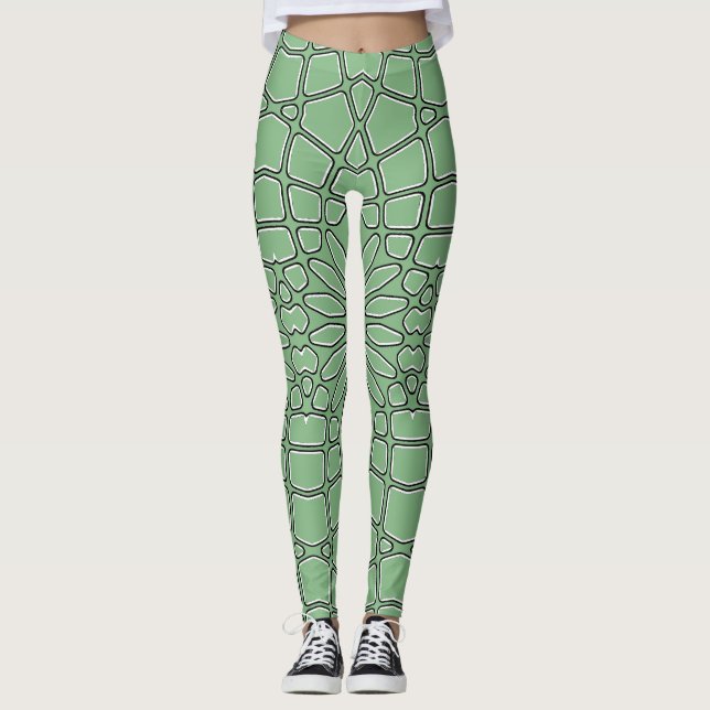 Leggings Patrón geométrico verde "Ratti_Creative_Arts" (Anverso)