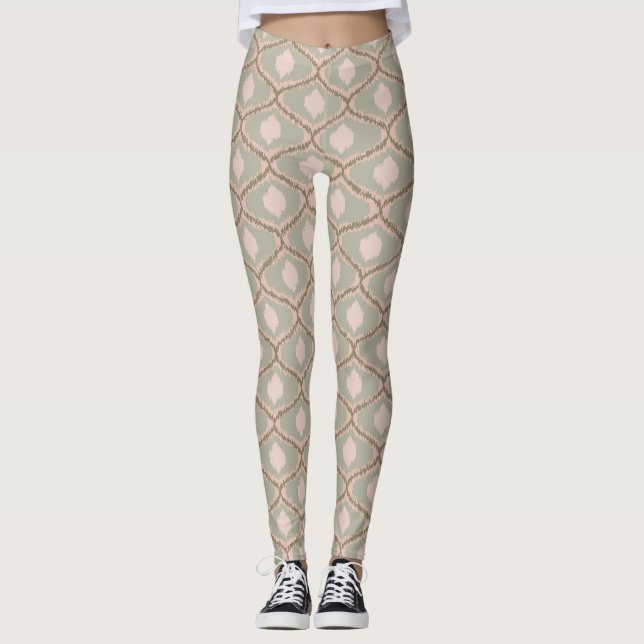 Leggings Patrón geométrico verde sabio boho (Anverso)