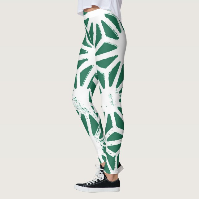 Leggings Patrón geométrico verde y blanco de salvia (Izquierda)
