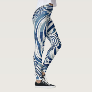 Leggings Patrón giratorio blanco azul 02