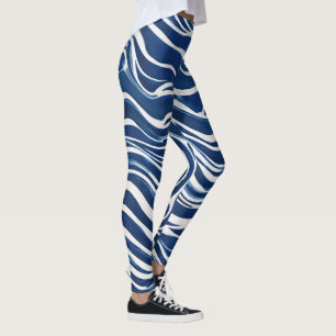 Leggings Patrón giratorio blanco azul 06