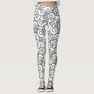 Leggings Patrón giratorio de espiral Diseño blanco negro