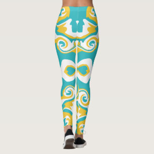 Leggings Patrón giratorio en azul turquesa y amarillo