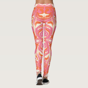 Leggings Patrón giratorio en rosa, Naranja y crema