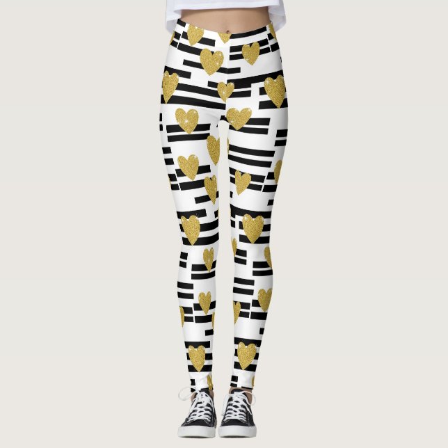 Leggings Patrón Glam Corazón Dorado con Franja Negra (9) (Anverso)
