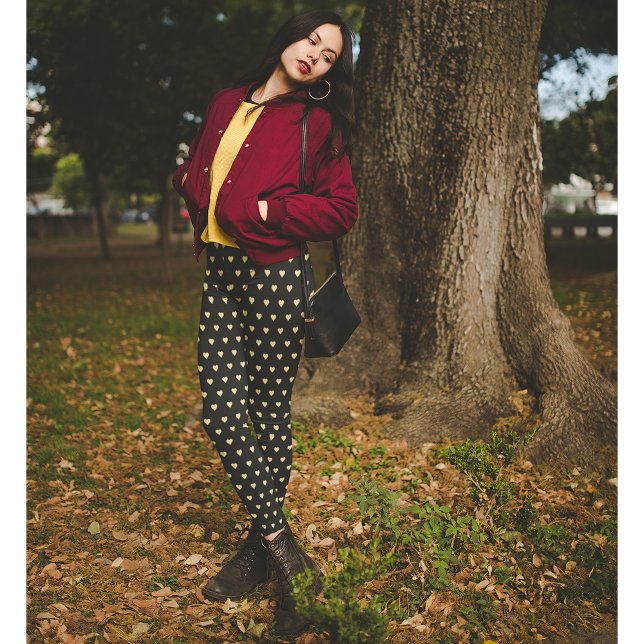 Leggings Patrón Gold Hearts Patrón Black Fashion Travel Wor (Gold Hearts Pattern Black Fashion Travel Workout Leggings)