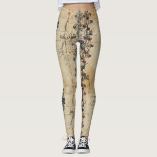 Leggings Patrón gótico de encaje rubí victoriano (2)