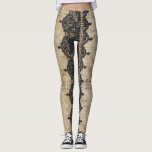 Leggings Patrón Gótico de Encaje Rubí Victoriano (4)
