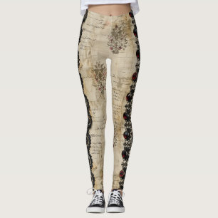 Leggings Patrón Gótico de Encaje Rubí Victoriano (5)
