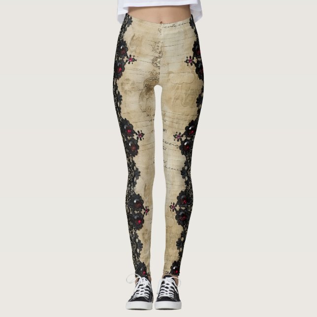Leggings Patrón Gótico de Encaje Rubí Victoriano (6) (Anverso)