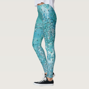Leggings Patrón grueso de Mandala azul bonito