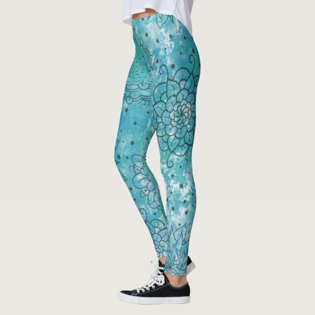 Leggings Patrón grueso de Mandala azul bonito (Izquierda)