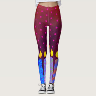 Leggings Patrón Hanukkah Velas rosas Estrella de David en 