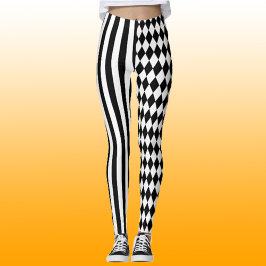 Leggings Patrón Harlequin de franjas blancas negras de Hall