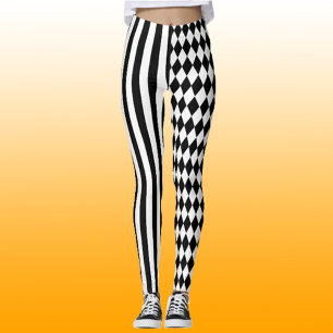 Leggings Patrón Harlequin de franjas blancas negras de Hall
