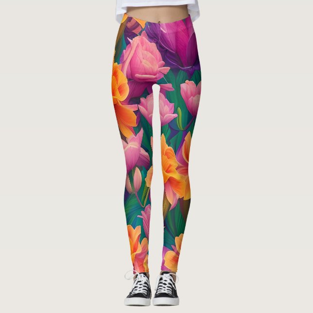 Leggings Patrón hawaiano de flores tropicales (Anverso)
