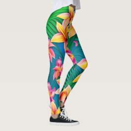 Leggings Patrón hawaiano de flores tropicales